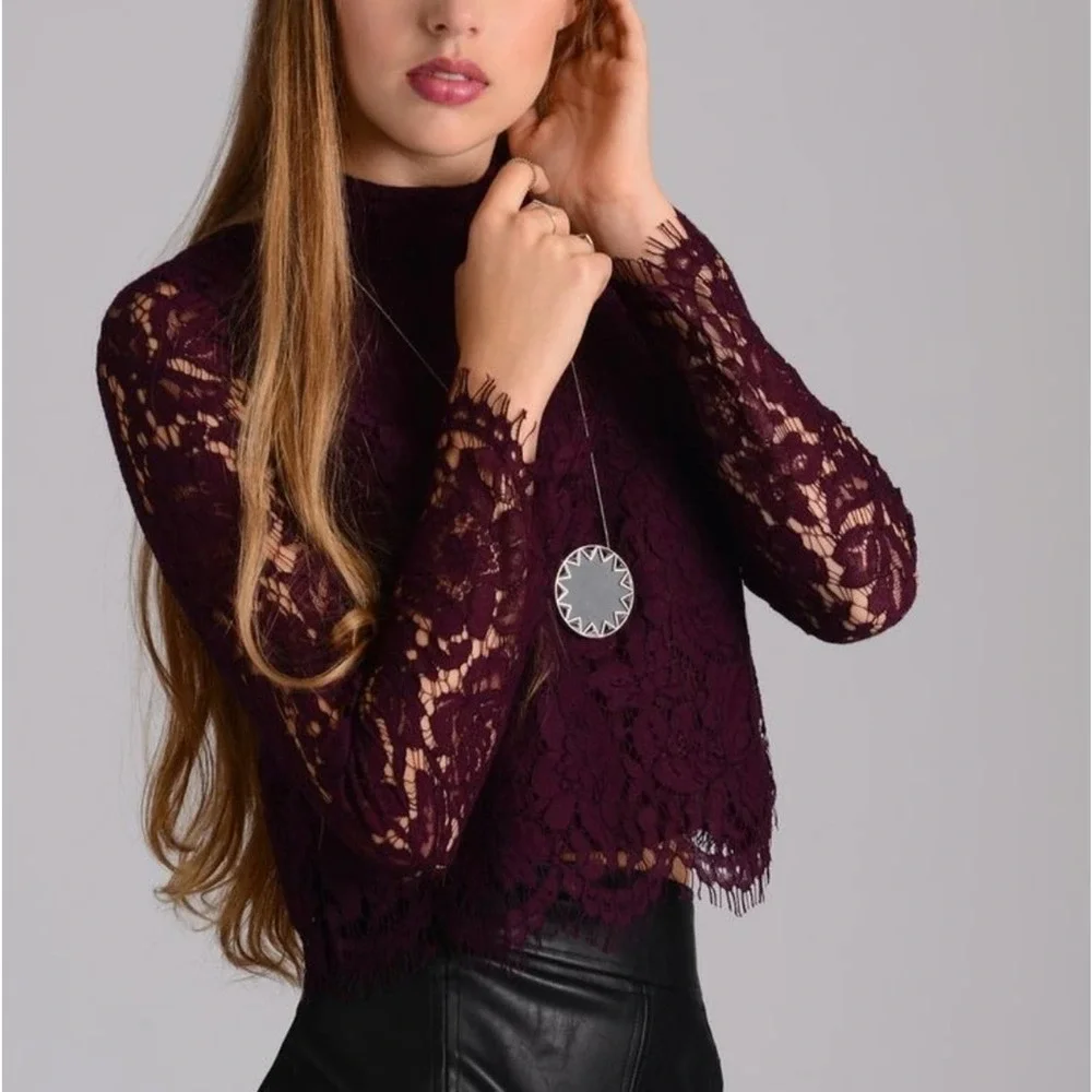 Chaser Vintage Lace Mock Neck Cropped Top